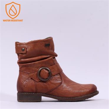 Rieker Tex Round Buckle Ruffled Boot - Tan Leather